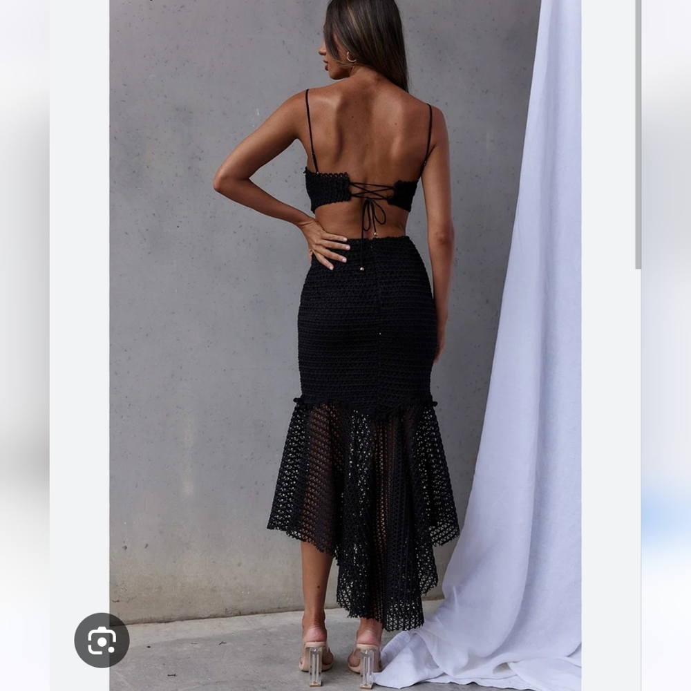 Lace Cut Out Flounce Hem Slip Midi Dresses size small